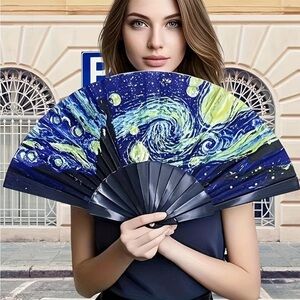 Starry Night Handcrafted Lightweight Luxury Portable Folding Fan NIP